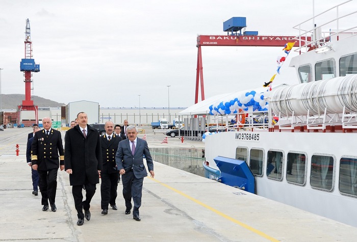 President Aliyev attends ceremony to launch passenger ships 